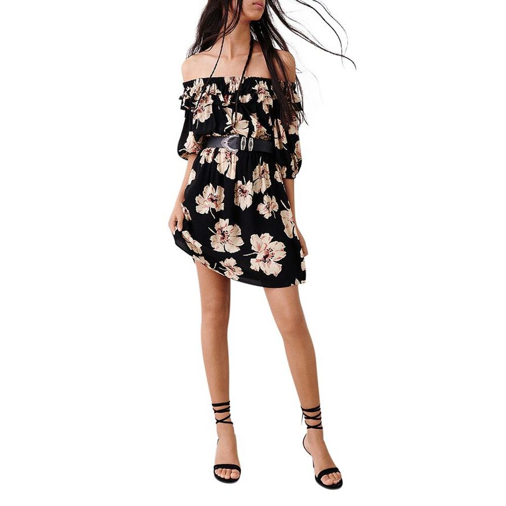 Ba&Sh 'Kiara' Black Viscose Floral Print Mini Dress Size XS